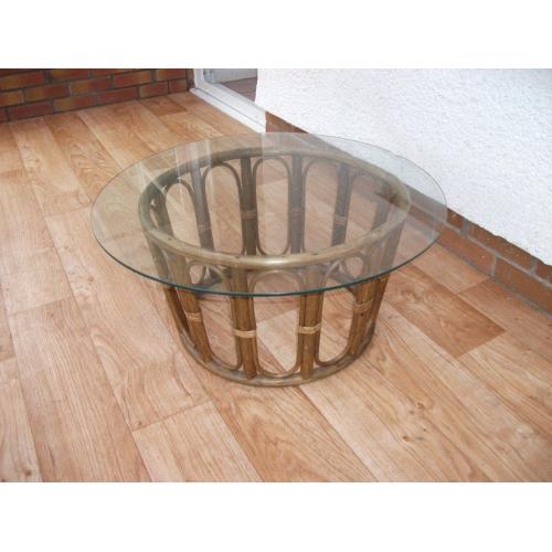 GLASS AND WICKER TABLE