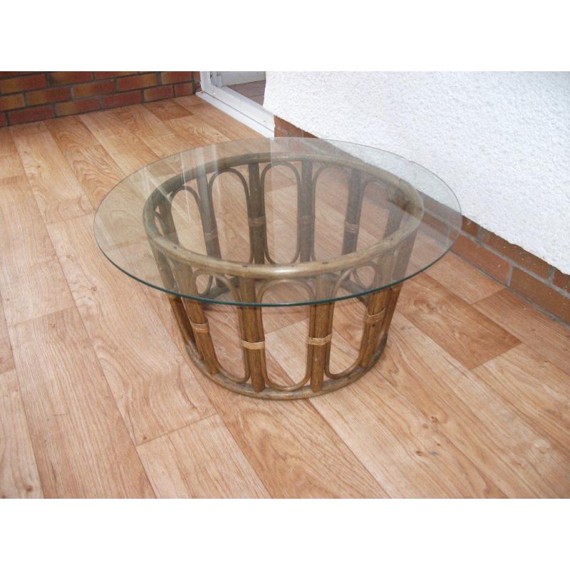 GLASS AND WICKER TABLE