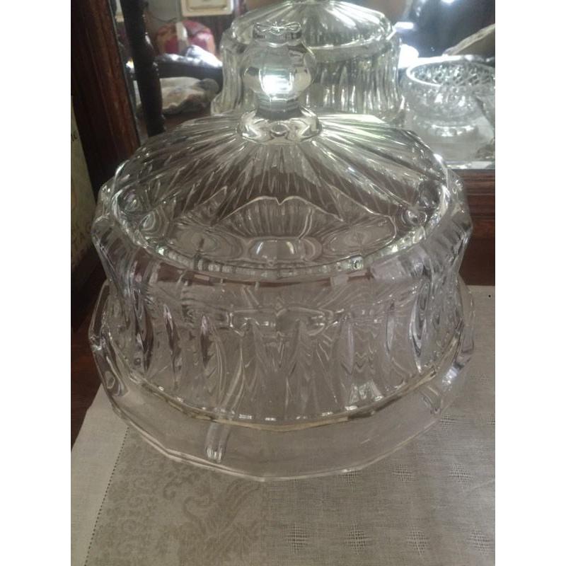 Crystal Glass cake/dipper stand with cover