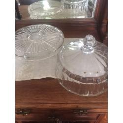 Crystal Glass cake/dipper stand with cover