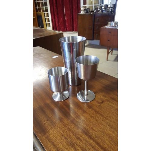 Two Silver Goblets and Cocktail Shaker