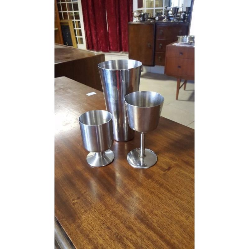 Two Silver Goblets and Cocktail Shaker