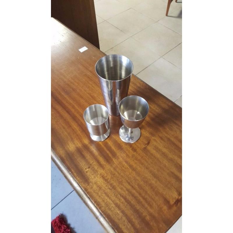 Two Silver Goblets and Cocktail Shaker