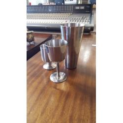 Two Silver Goblets and Cocktail Shaker