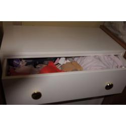 Ikea White Wood Four Drawer Chest of Drawers With Brass Handles