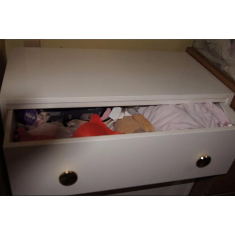 Ikea White Wood Four Drawer Chest of Drawers With Brass Handles