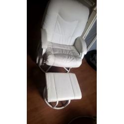 white recliner/rocker with rocking stoole