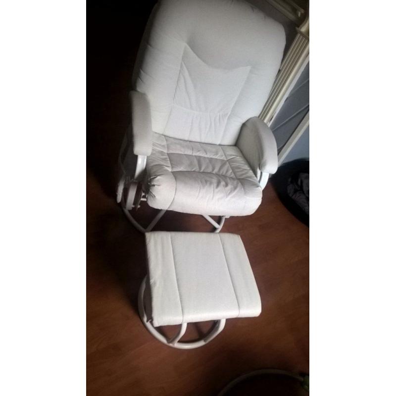 white recliner/rocker with rocking stoole