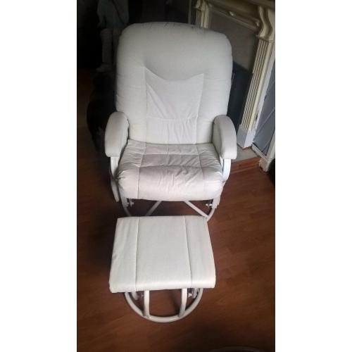 white recliner/rocker with rocking stoole