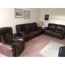 Three piece brown leather suite
