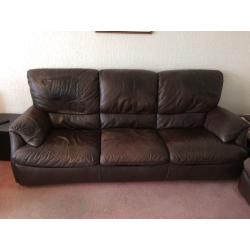 Three piece brown leather suite