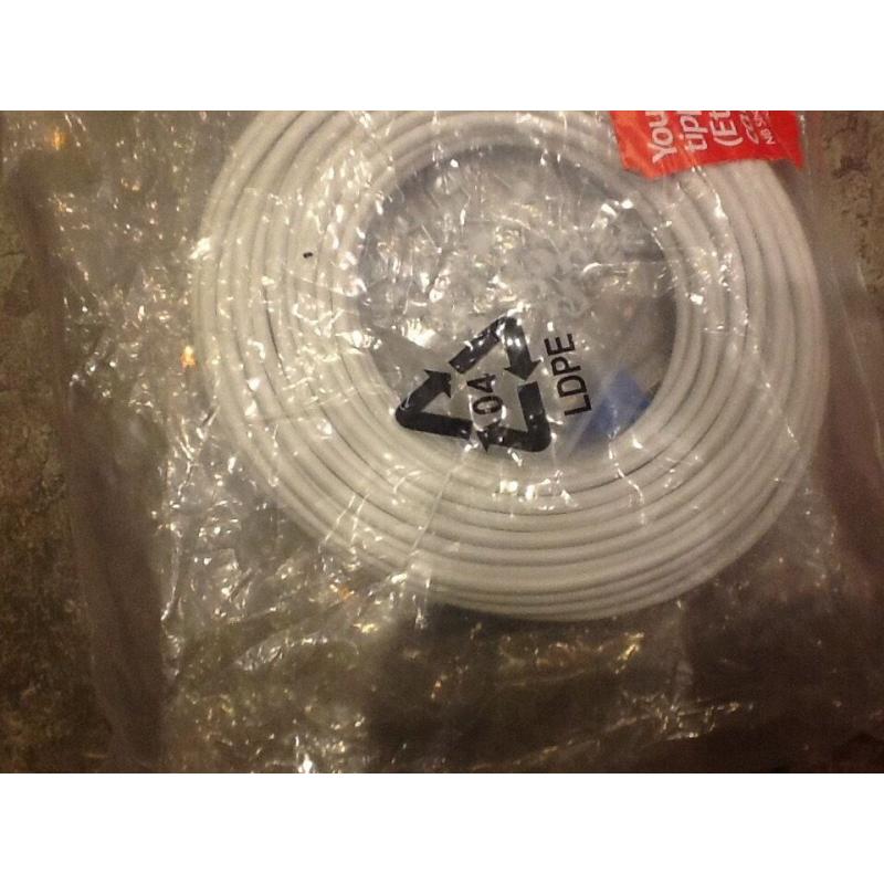 15m plus. Blue tipped Ethernet cable with clips Brand New