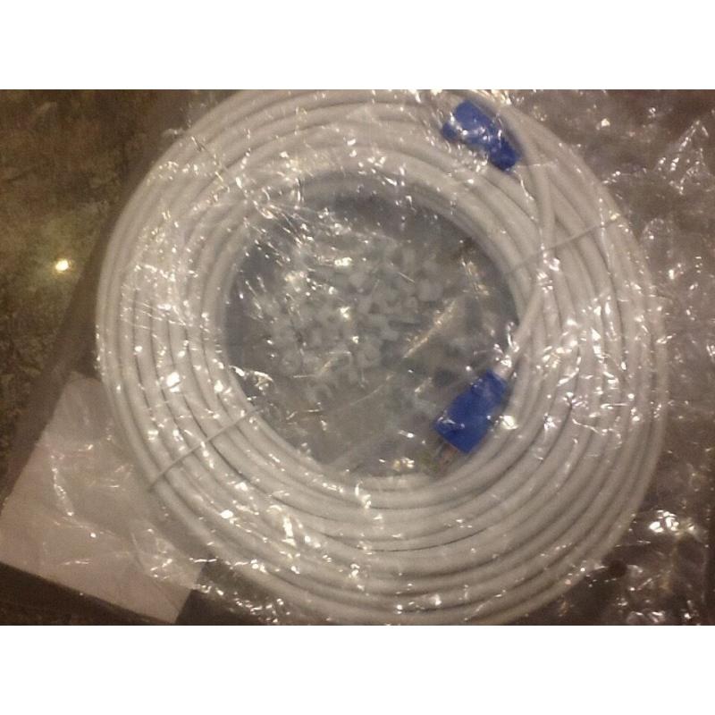 15m plus. Blue tipped Ethernet cable with clips Brand New