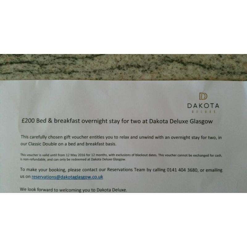 Voucher - Dakota Deluxe Glasgow Luxury Hotel