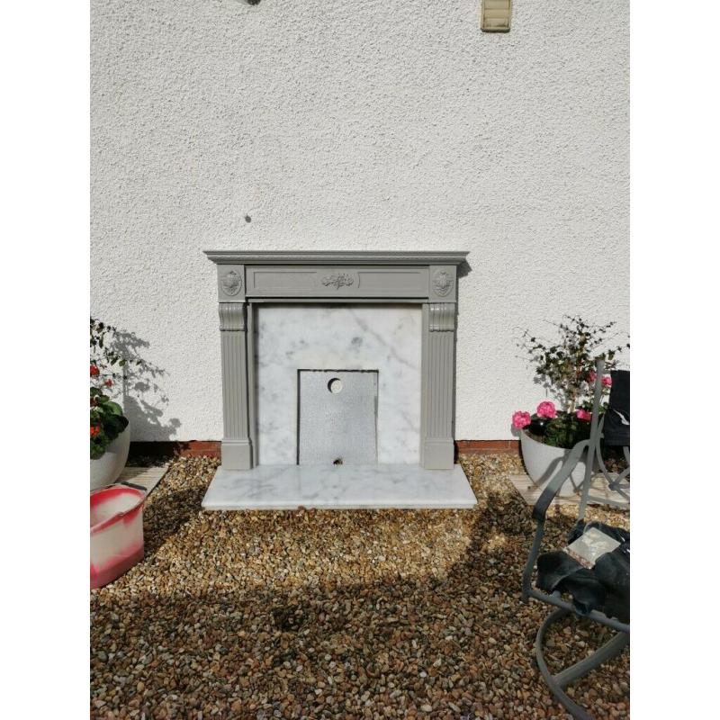 Fire surround, marble hearth and back plate