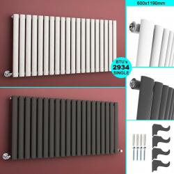 +SALE+ 600x1190mm Single White Oval Horizontal Radiator