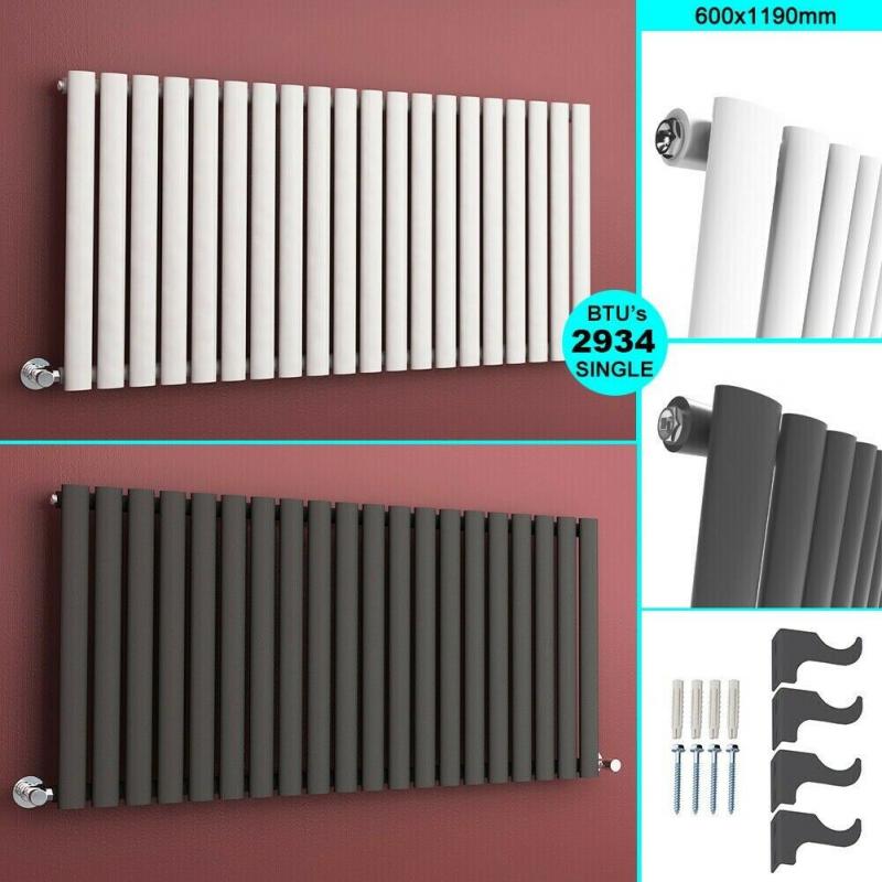 +SALE+ 600x1190mm Single White Oval Horizontal Radiator