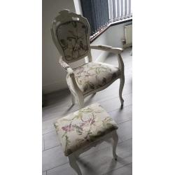 French Louis style carva chair and footstool