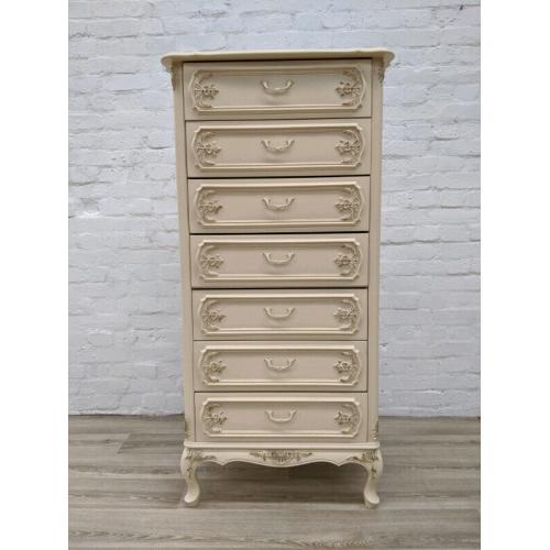 American Cream & Gilt Tallboy Chest Of Drawers (DELIVERY AVAILABLE)