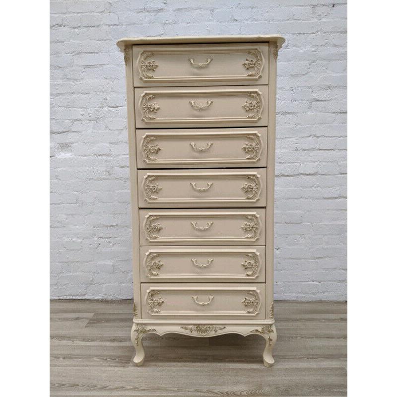 American Cream & Gilt Tallboy Chest Of Drawers (DELIVERY AVAILABLE)
