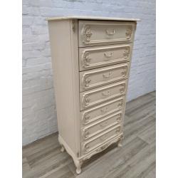 American Cream & Gilt Tallboy Chest Of Drawers (DELIVERY AVAILABLE)