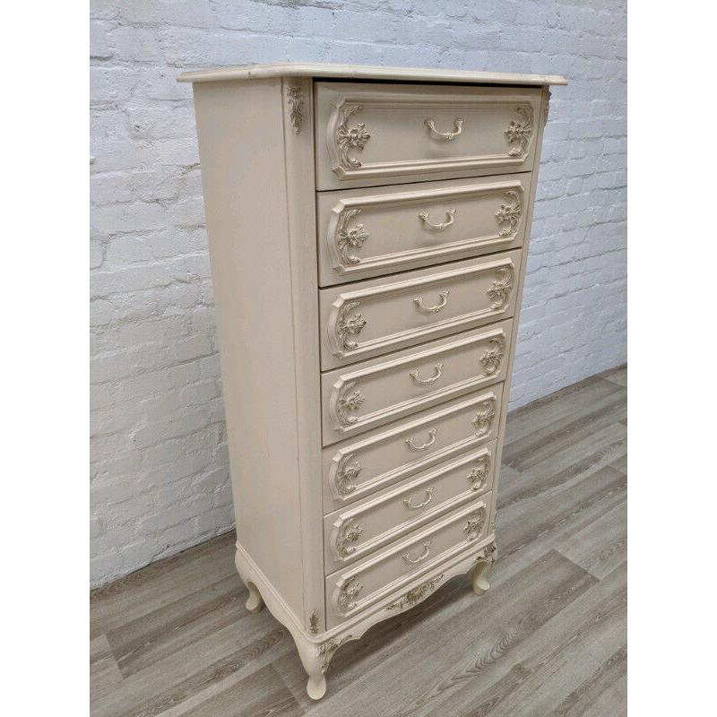 American Cream & Gilt Tallboy Chest Of Drawers (DELIVERY AVAILABLE)
