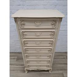 American Cream & Gilt Tallboy Chest Of Drawers (DELIVERY AVAILABLE)
