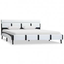 Bed Frame with LED White and Black Faux Leather 135x190 cm-280420