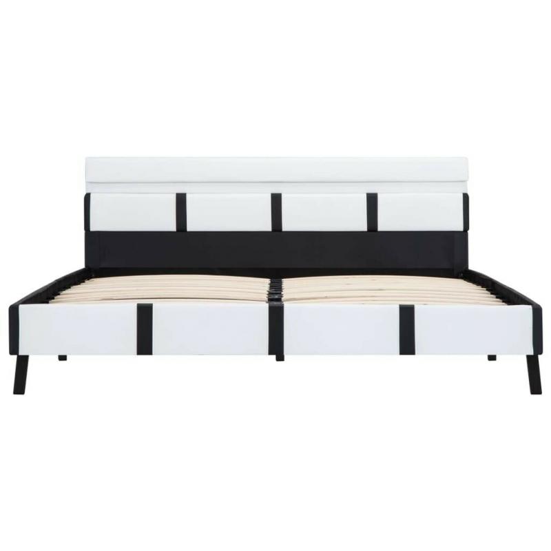 Bed Frame with LED White and Black Faux Leather 135x190 cm-280420