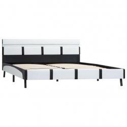 Bed Frame with LED White and Black Faux Leather 135x190 cm-280420