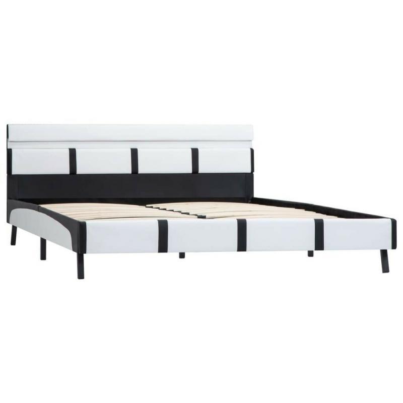 Bed Frame with LED White and Black Faux Leather 135x190 cm-280420