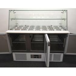 PAY OVER 6 MONTHS! Refrigerated 3 Door Curved Glass Preparation Counter