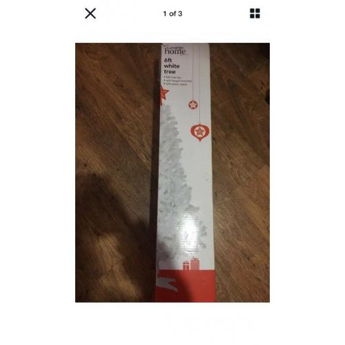6ft WHITE CHRISTMAS TREE AND LOT OF DECORATIONS- SELL SEPARATELY OR TOGETHER