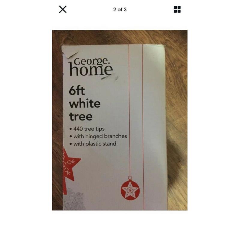 6ft WHITE CHRISTMAS TREE AND LOT OF DECORATIONS- SELL SEPARATELY OR TOGETHER
