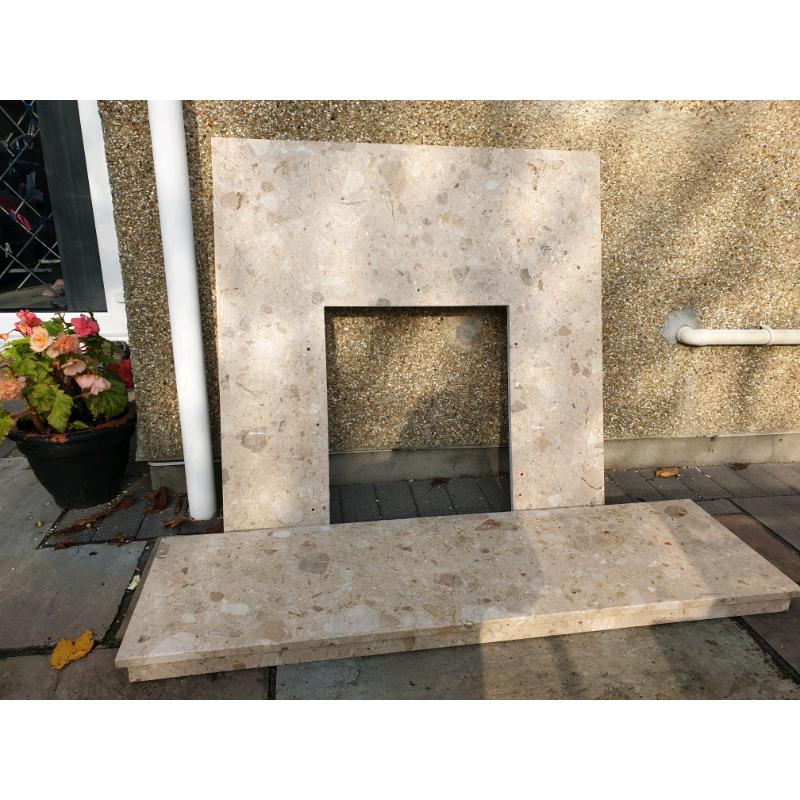 Cream marble fire hearth and surround