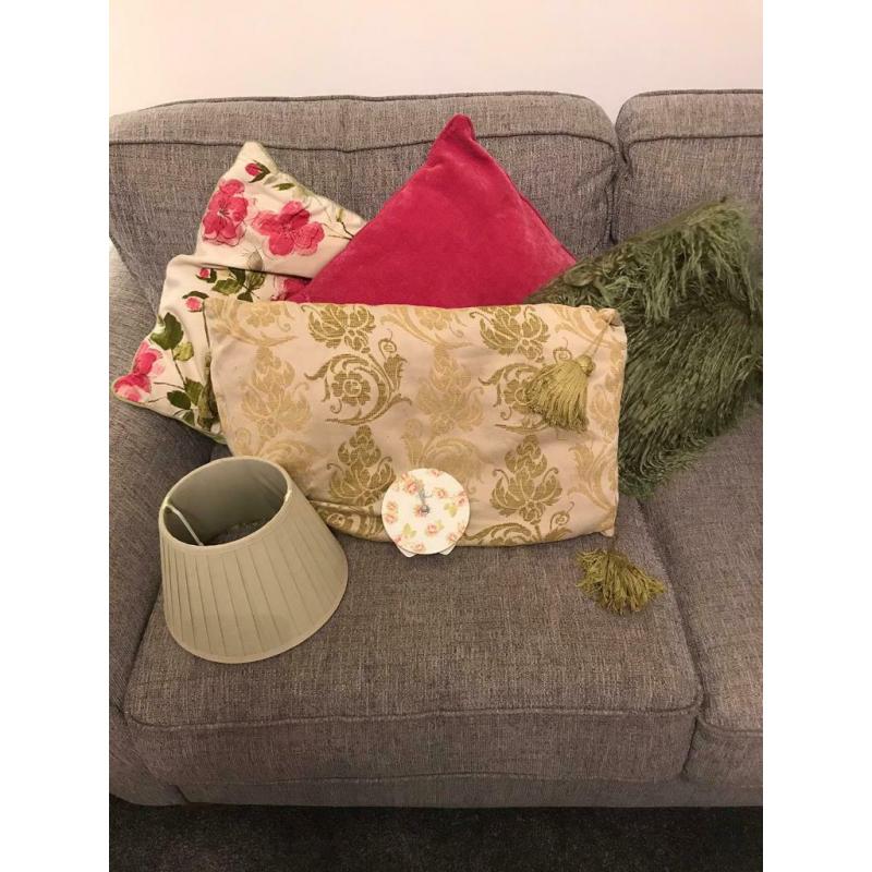Collection of mainly Next Cushions, clock and lamp shade
