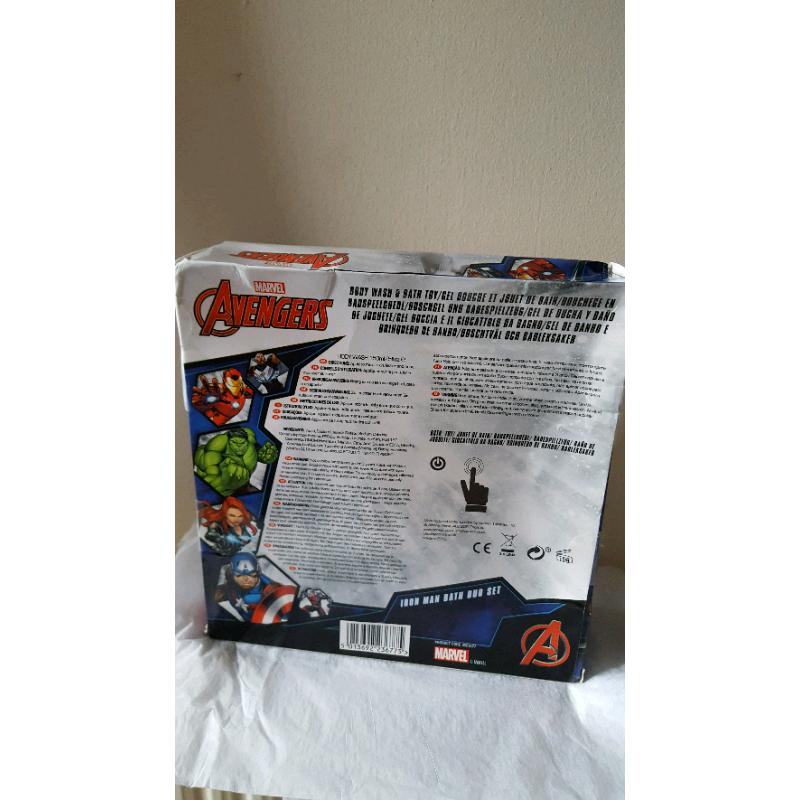 New in box Marvel Avengers bath toy and bubble bath .