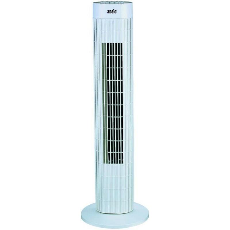 ANSIO Tower Fan 30-inch with Remote, 7.5 Hour Timer, 3 Speed Oscillating Fan - White