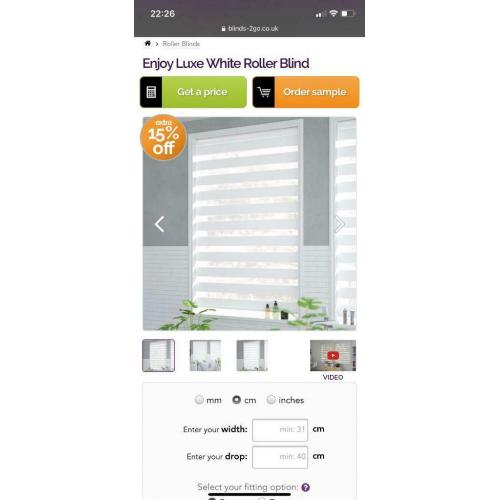 Roller blind - Luxe white from blinds 2 go