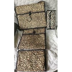 Four Piece Leopard Print Travel or Home clothing and Jewellery Storage All New