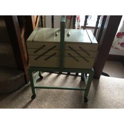 Original 1940?s vintage wooden storage sewing crafts box on legs