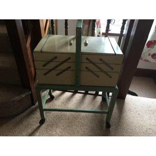 Original 1940?s vintage wooden storage sewing crafts box on legs