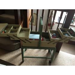 Original 1940?s vintage wooden storage sewing crafts box on legs