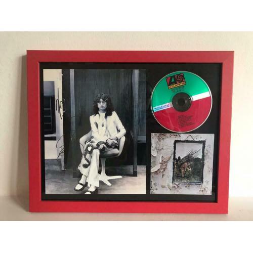 Jimmy Page Led Zeppelin Autographed Photo Mounted with IV CD Album