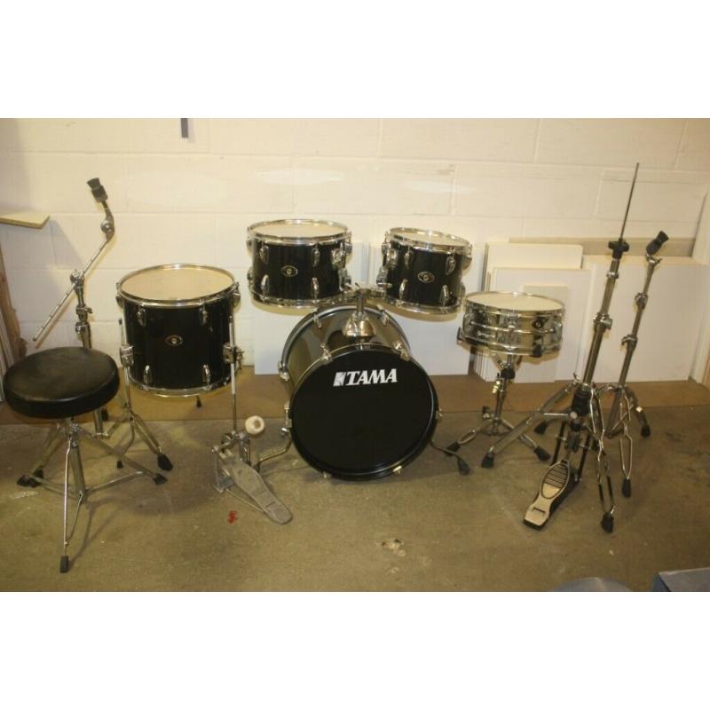 Tama Stagestar Black 5 Piece Full Drum Kit (18in Bass) Hardware + Cymbal Set + Stool