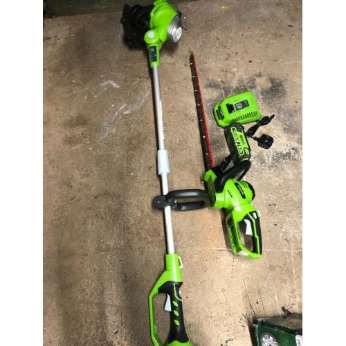 Greenworks 40v cordless hedge trimmer and strimmer