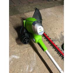 Greenworks 40v cordless hedge trimmer and strimmer