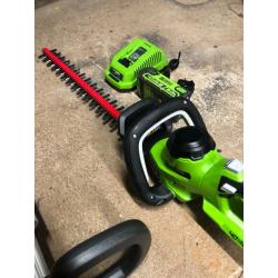 Greenworks 40v cordless hedge trimmer and strimmer