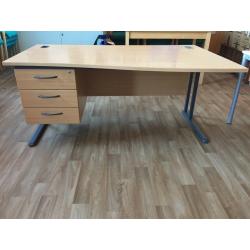Curved Wooden Desk with Attached Drawers