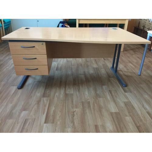 Curved Wooden Desk with Attached Drawers